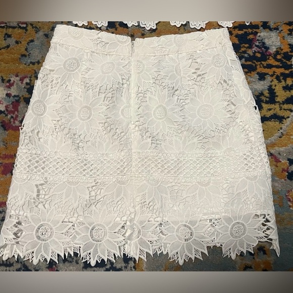 Topshop Mini Skirt Size 4 White Lace Sunflower Design Back Zipper Decorative Hem - Picture 4 of 7